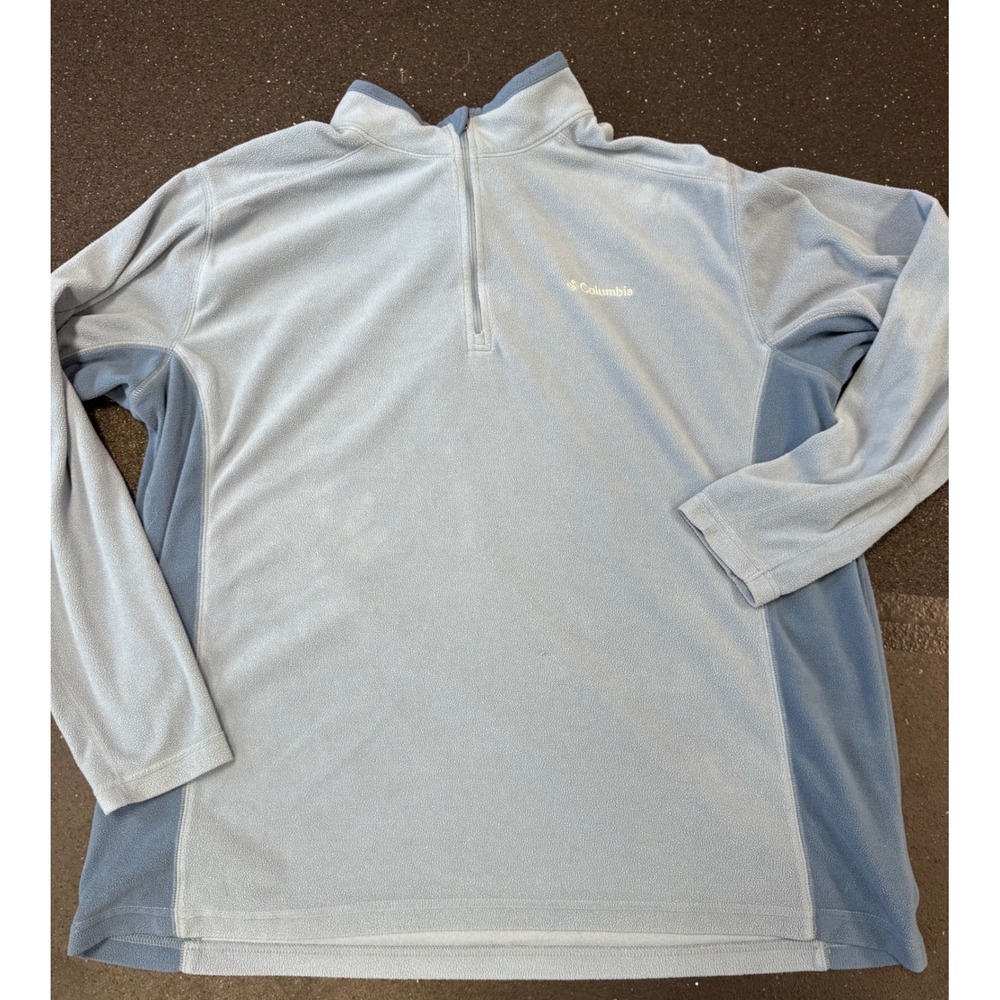 Columbia Mens XXL Fleece Pullover Quarter Zip Light Blue Colorblock camp/hiking
